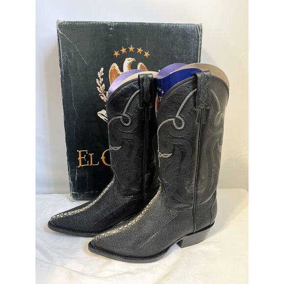 Men's Exotic Black Stingray Western Cowboy Boots Size 6 - Picture 1 of 7